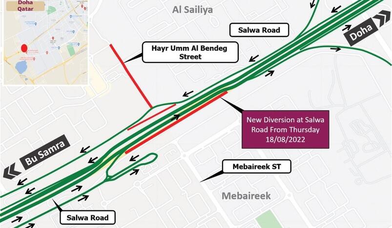 Six week traffic diversion on Salwa Road starts August 18